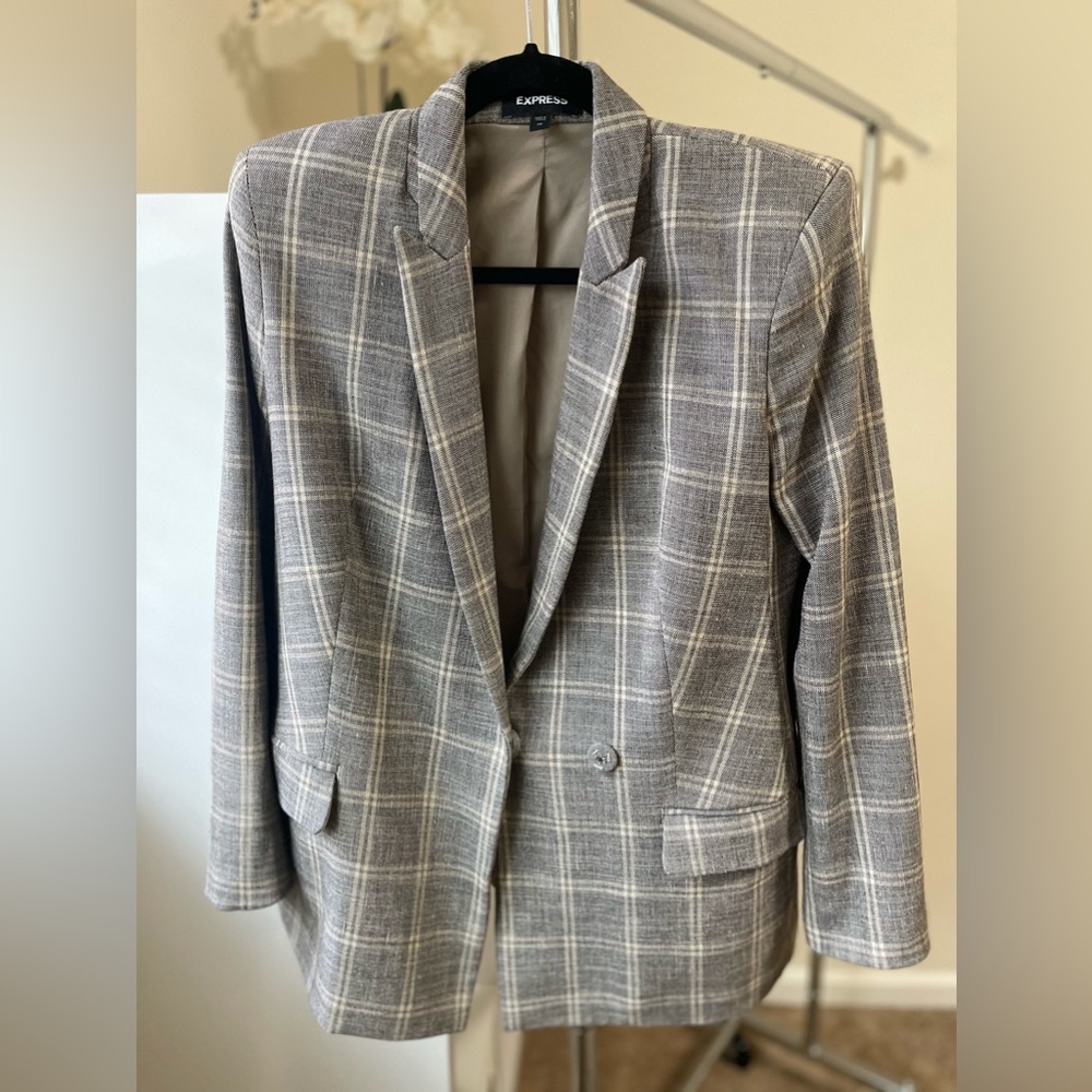 Express Blazer in Grayish Brown Plaid XS